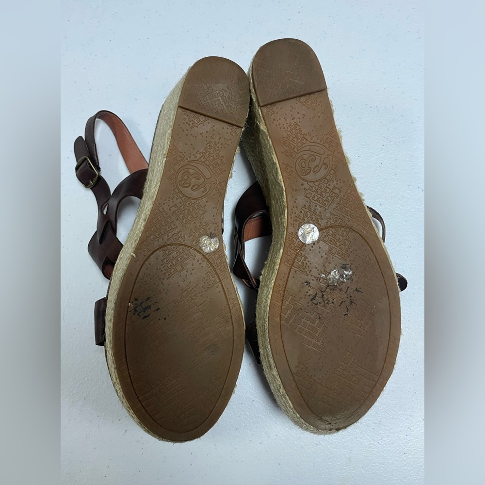 Lucky Brand Sandals Women’s 9M Casual Espadrille Wedge Slingback Brown Leather - Picture 3 of 5